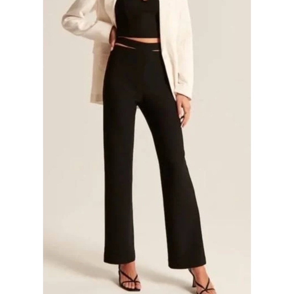 Abercrombie & Fitch Waist Cut Out Straight Leg Black Trouser Pants Size Petite S
